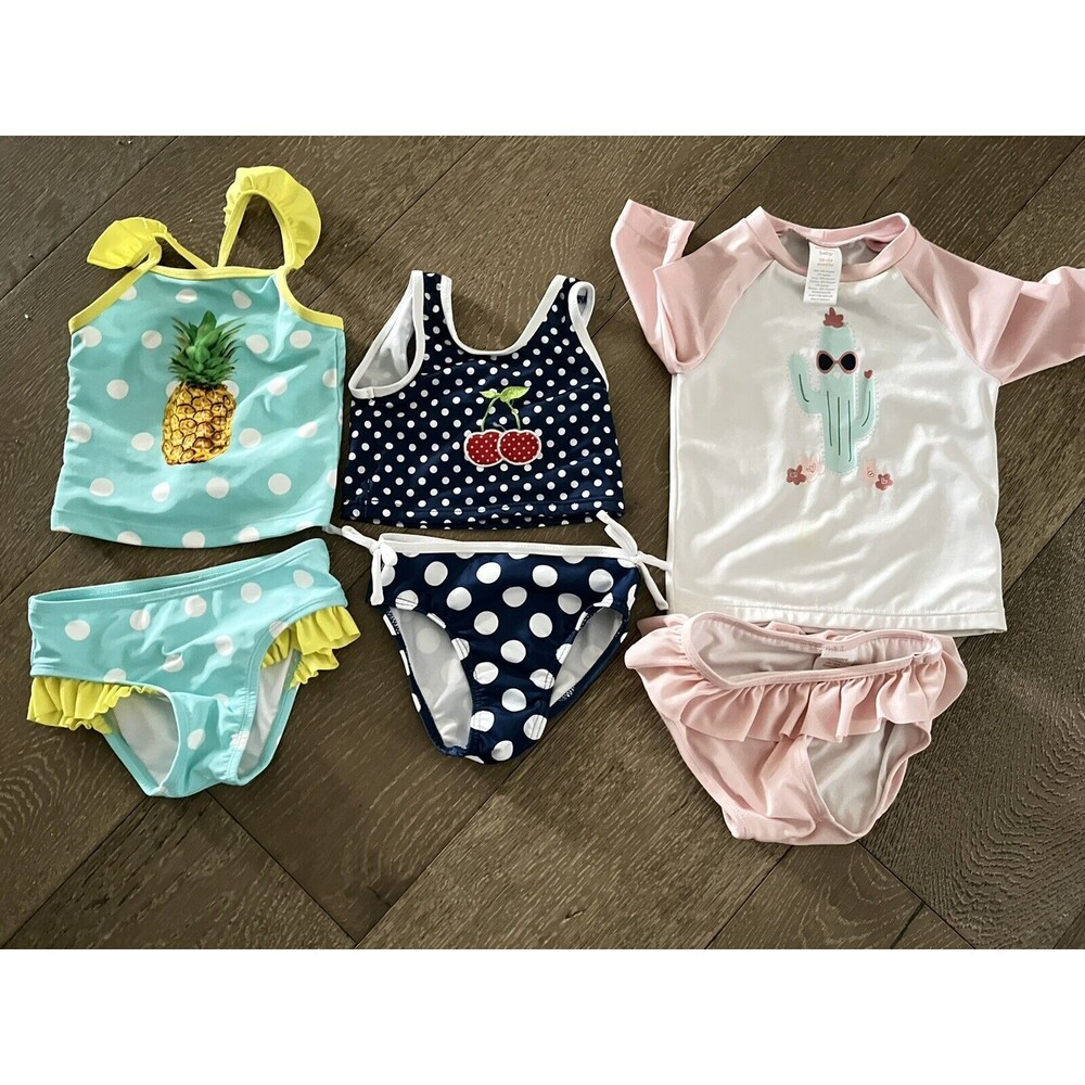 Lot Of 3 Toddler Girls Swimsuit Bikini Sets Rash Guard Gymboree Size 18-24mo/2T